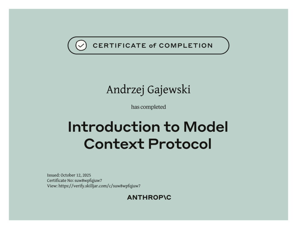 Anthropic Introduction to Model Context Protocol Certificate
